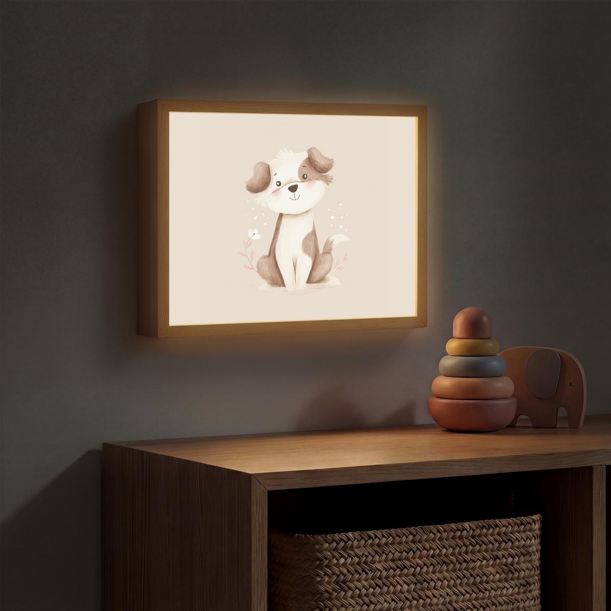 WANDLEUCHTE MIT AKKU Hund - Gefleckt - Braun 40x30 cm - Beige, Holzwerkstoff (40/30/8cm) - OnlyWow