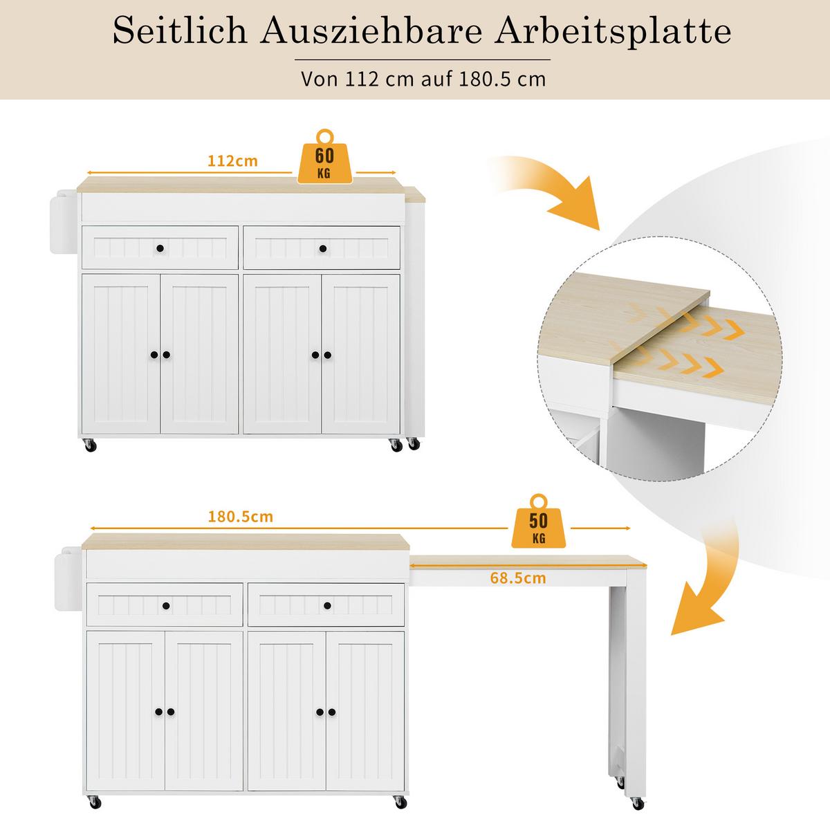 BARTISCH Weiß mit Stauraum und Ausziehfunktion - Weiß, Holzwerkstoff (45/180/92.2cm) - Urban Meuble