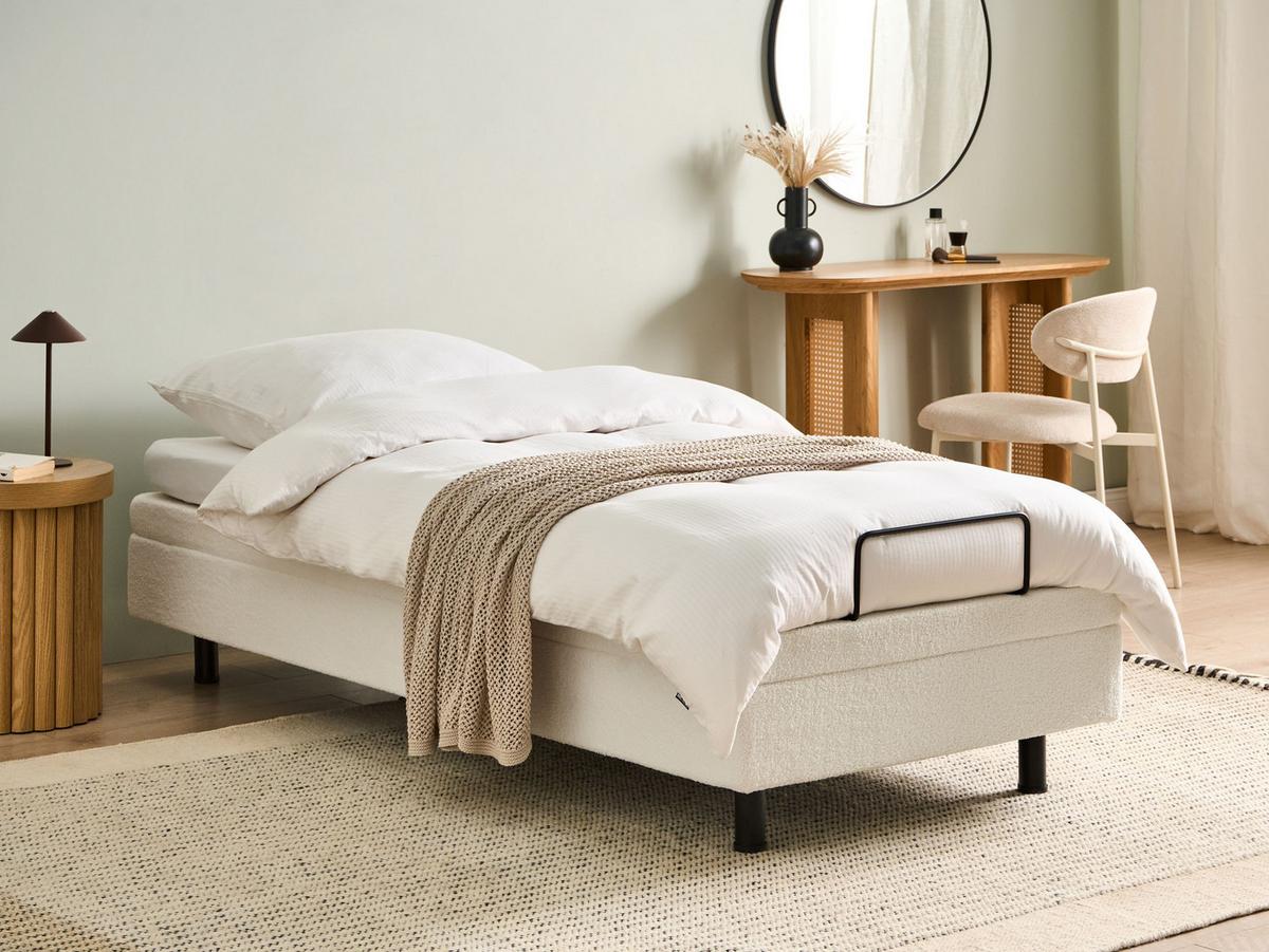BETT verstellbar ohne Kopfteil Bouclé 80/200 cm Cremeweiß Duke - Creme, Textil (80/200cm) - Beliani