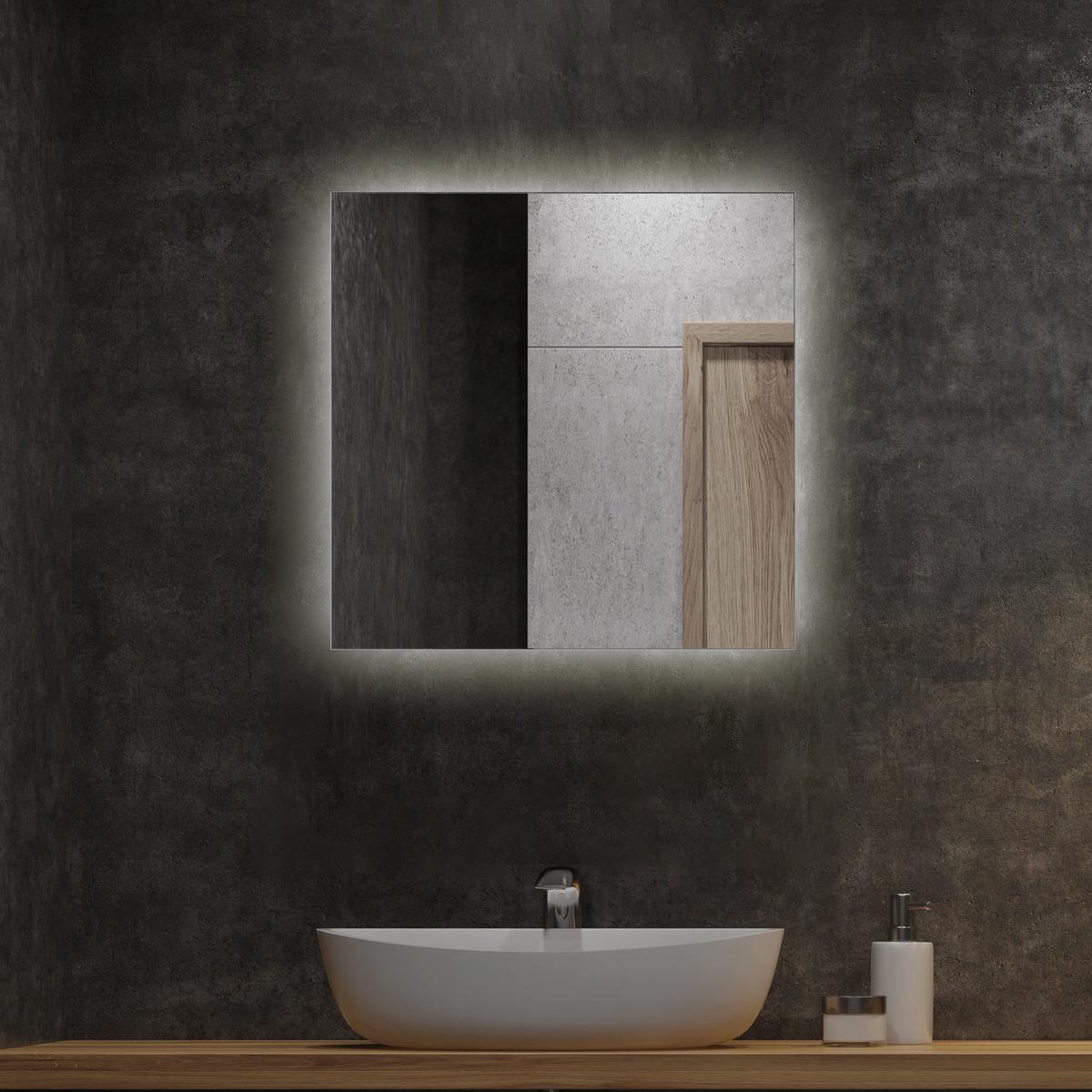 LED SPIEGEL 50 cm x 50 cm Qadratisch Warmweiß 3000 K - Blaugrau, Glas (50/50/2.4cm) - TULUP