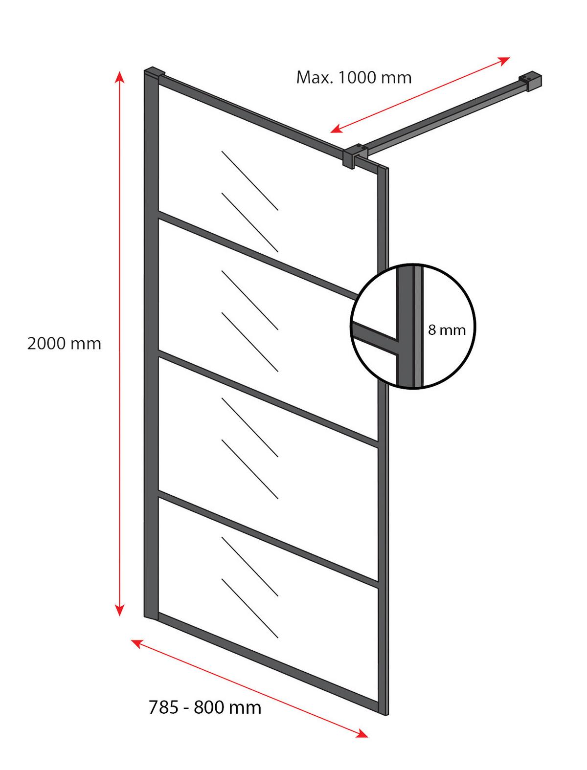 DUSCHWAND Essos - 80 x 200 cm - Schwarz - Walk-In Duschabtrennung aus Rauchglas - Anthrazit/Schwarz, Glas (80/200cm) - Badplaats