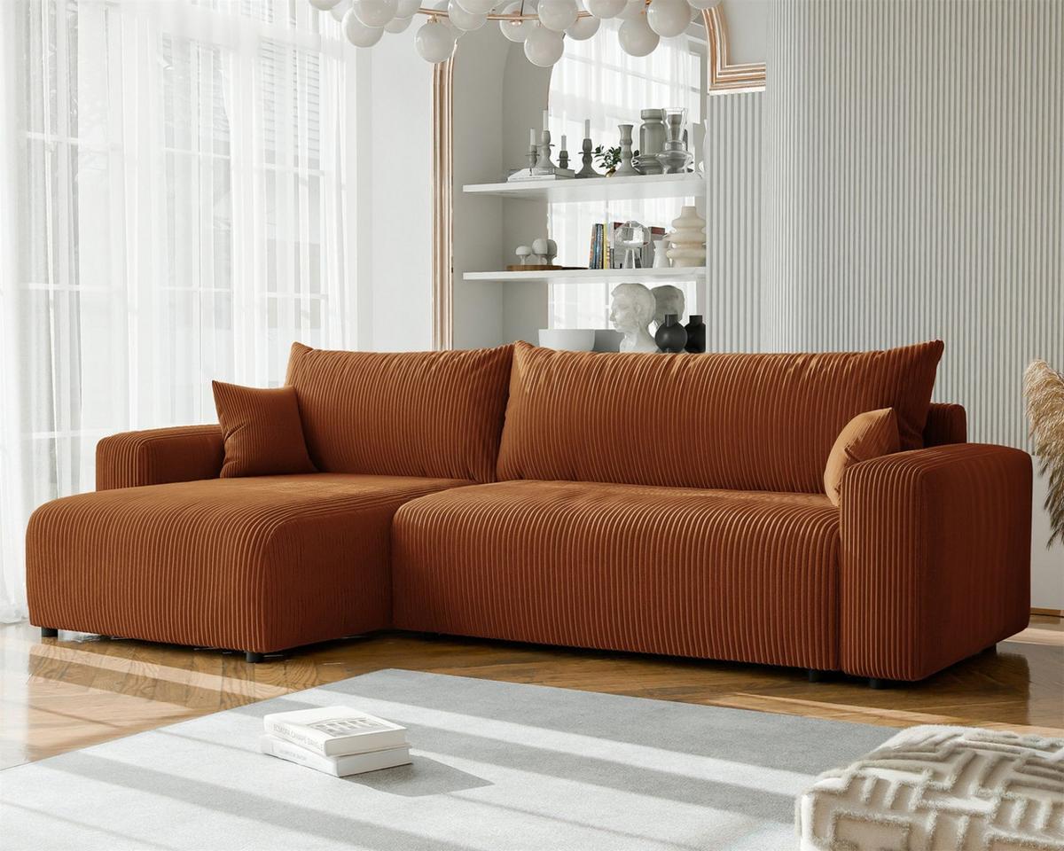 ECKSOFA Luna Max Mit Schlaffunktion - Rotbraun, Holzwerkstoff/Textil (278/145cm) - Fun Möbel