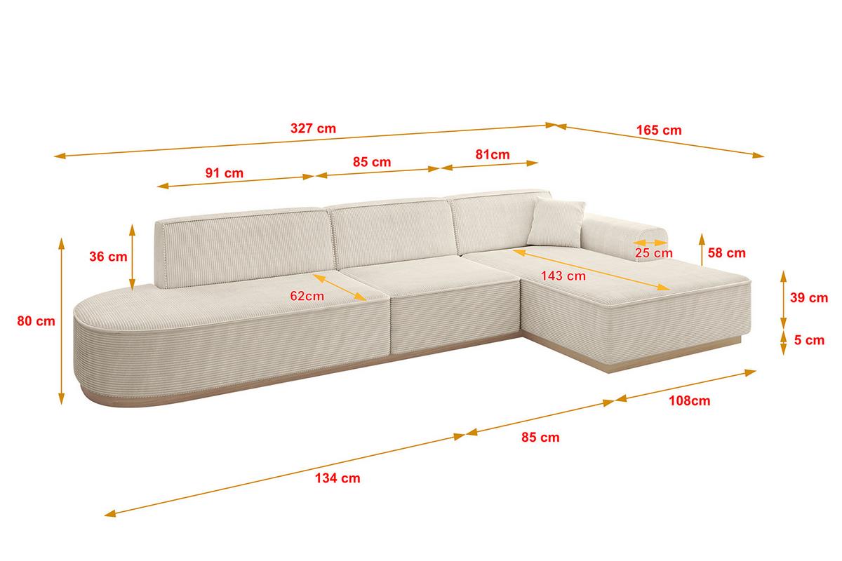 ECKSOFA Ottomane Rechts IREA-L2 - 327x165x80 cm Beige - Beige, Holzwerkstoff/Textil (327/165cm) - ALTDECOR