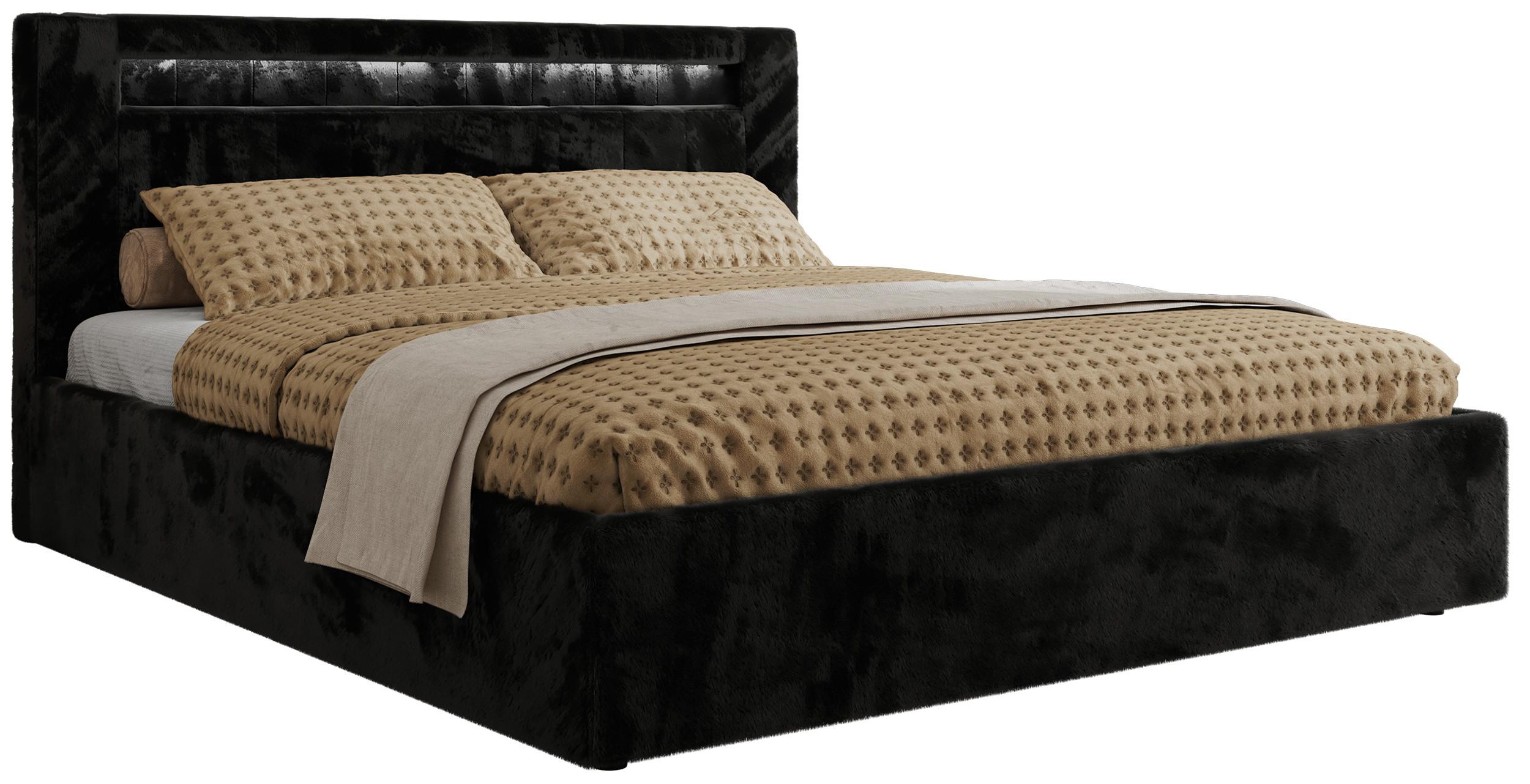 POLSTERBETT GOLD 5 CLASSIC 200/200 - Schwarz Plüsch - ohne Matratze - Schwarz, Textil (200/200cm) - MKS