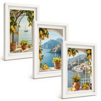 BILDER SET 3er Set - 20x30 cm Weißer Rahmen - Zitronenblumen aus der Küstenstadt - Weiß, Kunststoff (20/30cm) - TULUP