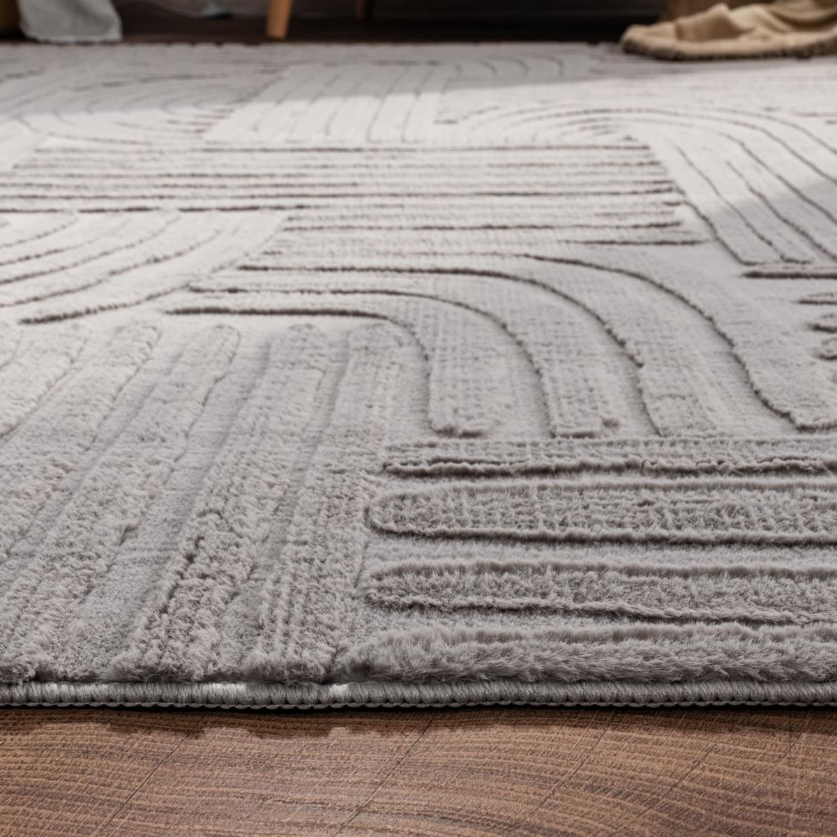 KURZFLORTEPPICH, mit Struktur, aus Polyester, Florhöhe 10 mm, Grau, 80 x 150 cm - Grau, Textil (150/80cm) - KADIMA DESIGN