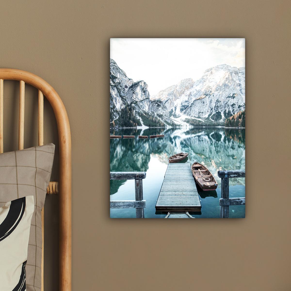 LEINWANDBILD Natur - Berge - Schnee - Wald - Boot Room Decor 30x40 cm - Hellgrün, Textil (30/40cm) - MuchoWow