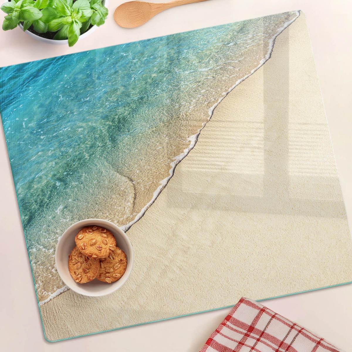 GLASPLATTE 60x52 cm Welle am Strand - Blau, Glas (60/0.4/52cm) - TULUP