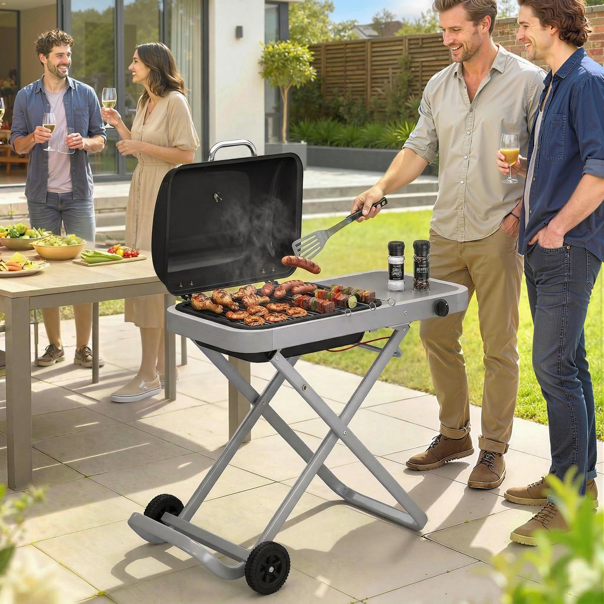 GASGRILL faltbar aus Edelstahl Schwarz - Schwarz, Metall (55/89/109cm) - Outsunny