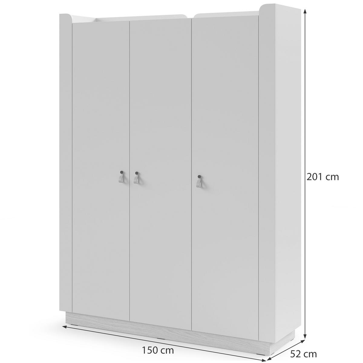 DREHTÜRENSCHRANK Sorella mit 3 Türen, 150 cm, für Jugendzimmer, Macadamia + Eiche Mavelie - Eichefarben/Beige, Leder/Holzwerkstoff (150/201/52cm) - Beautysofa