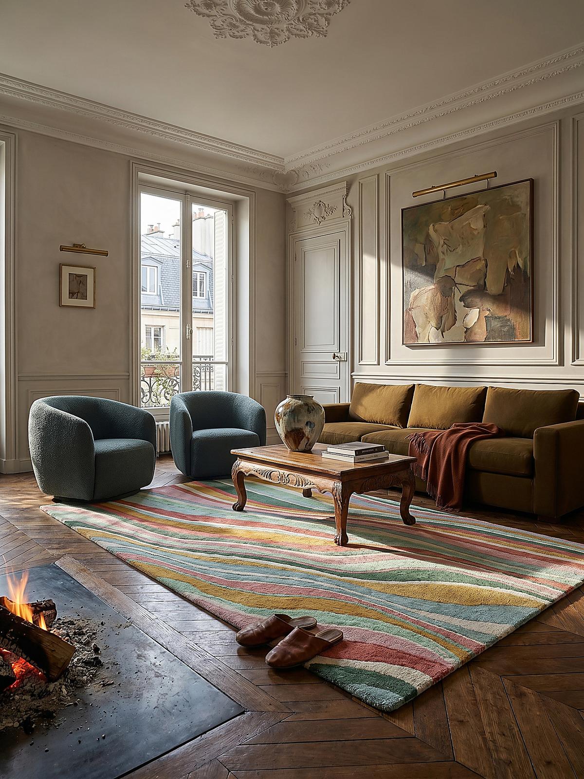 WOLLTEPPICH DERWENT, abstrakt, Grün-Bunt, 160 x 230 cm - Multicolor, Textil (230/160cm) - KADIMA DESIGN
