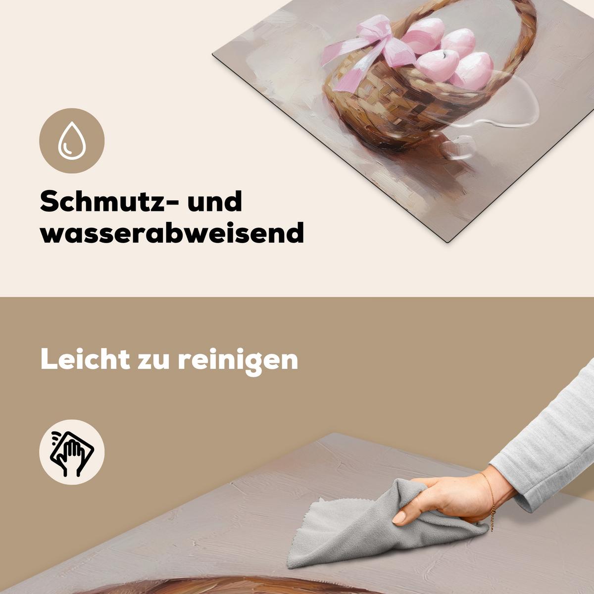 HERDABDECKPLATTE Korb - Eier - Rosa Abdeckung Ceranfeld 59x51 cm - Beige, Kunststoff (59/51/0.2cm) - MuchoWow