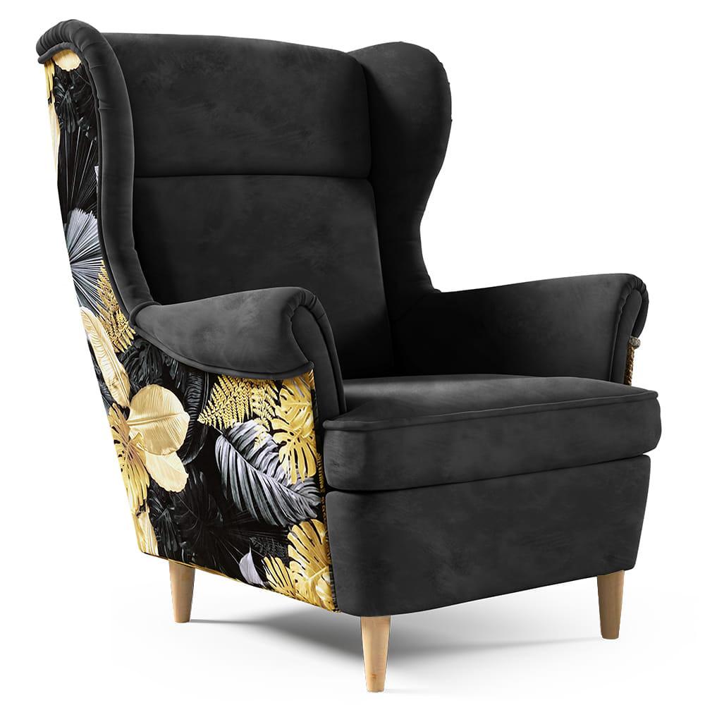 OHRENSESSEL Havana im skandinavischen Stil, Schwarz - Buchefarben/Schwarz, Holzwerkstoff (82/102/92cm) - Beautysofa