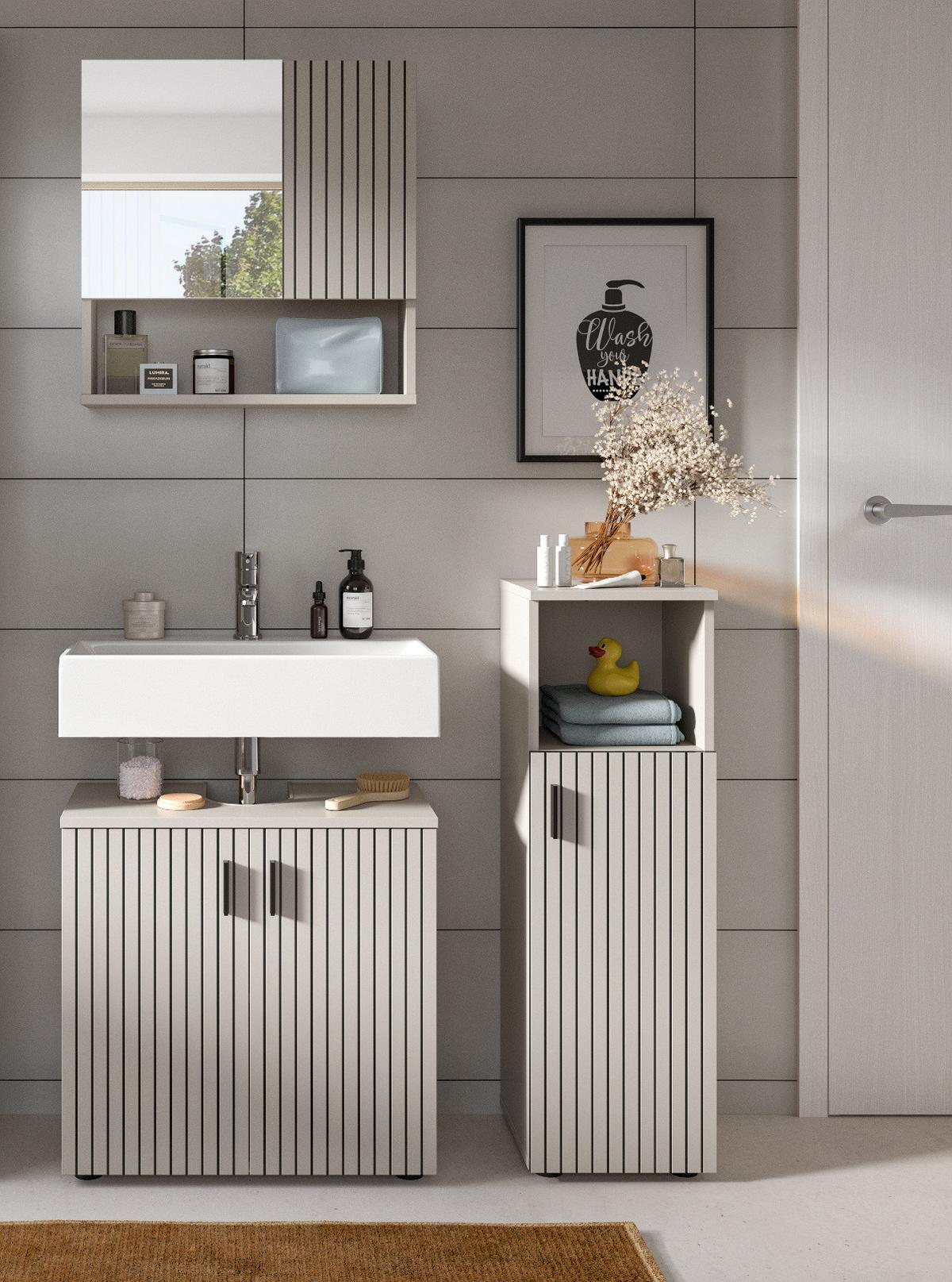BADMÖBEL-SET Kaschmir 3-teilig 105 cm, Badkombination in modernem Design - Kaschmir/Schwarz, Glas/Holzwerkstoff (105/180/30cm) - Inn.Furn