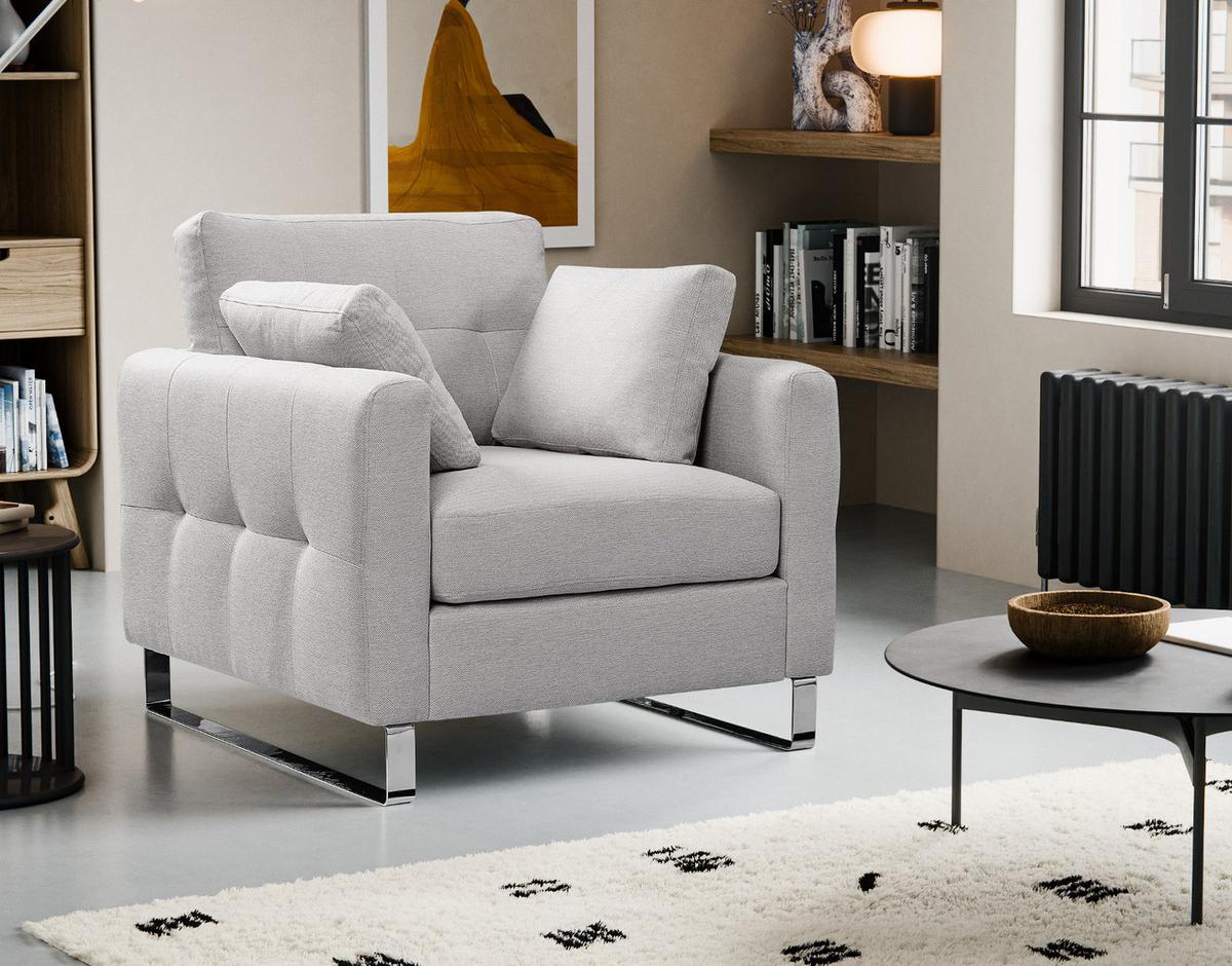 SESSEL hellgrau Flachgewebe 93 x 94 cm, Clubsessel mit Steppoptik - Chromfarben/Hellgrau, Holz/Textil (93/92/94cm) - Inn.Furn