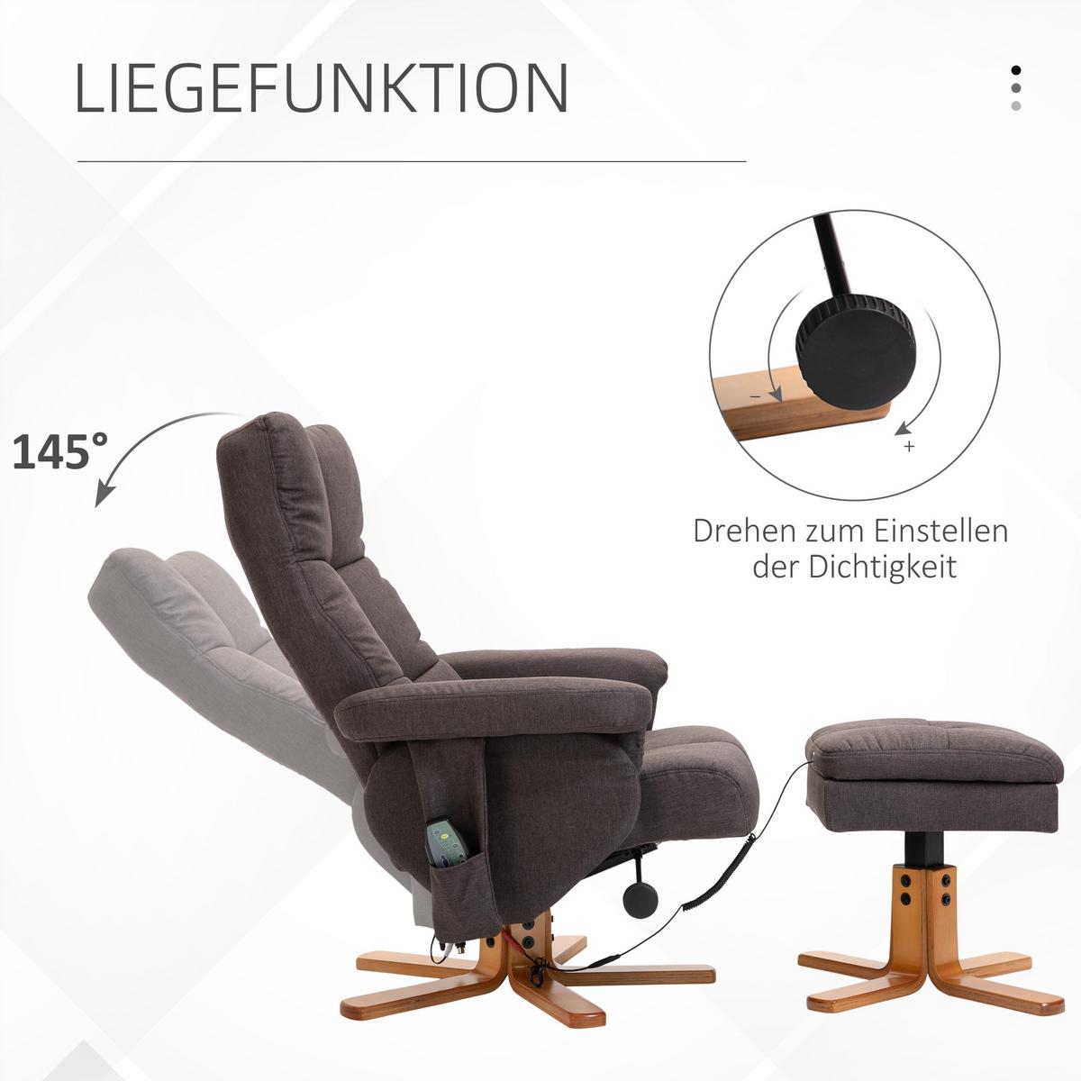 RELAXSESSEL Massagesessel mit Fußhocker Liegefunktion Polyester Braun - Braun, Holz/Textil (86/99/80cm) - HOMCOM