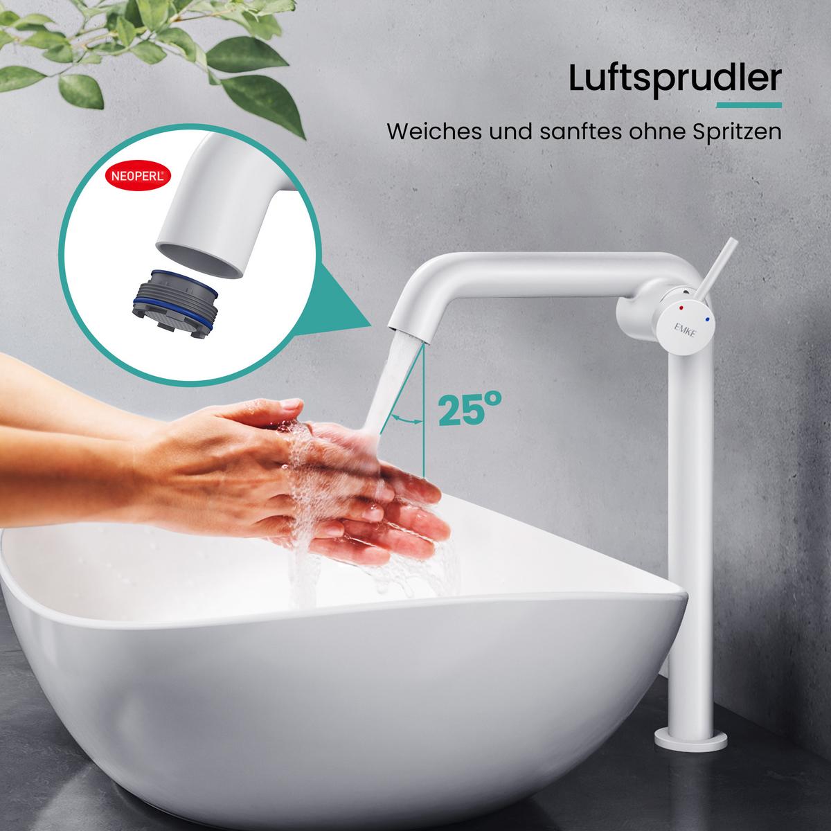WASCHTISCHARMATUR Wasserzulaufrohr aus Edelstahl Weiß Matt 31/22 cm - Weiß, Metall (22/7.6/33.2cm) - EMKE