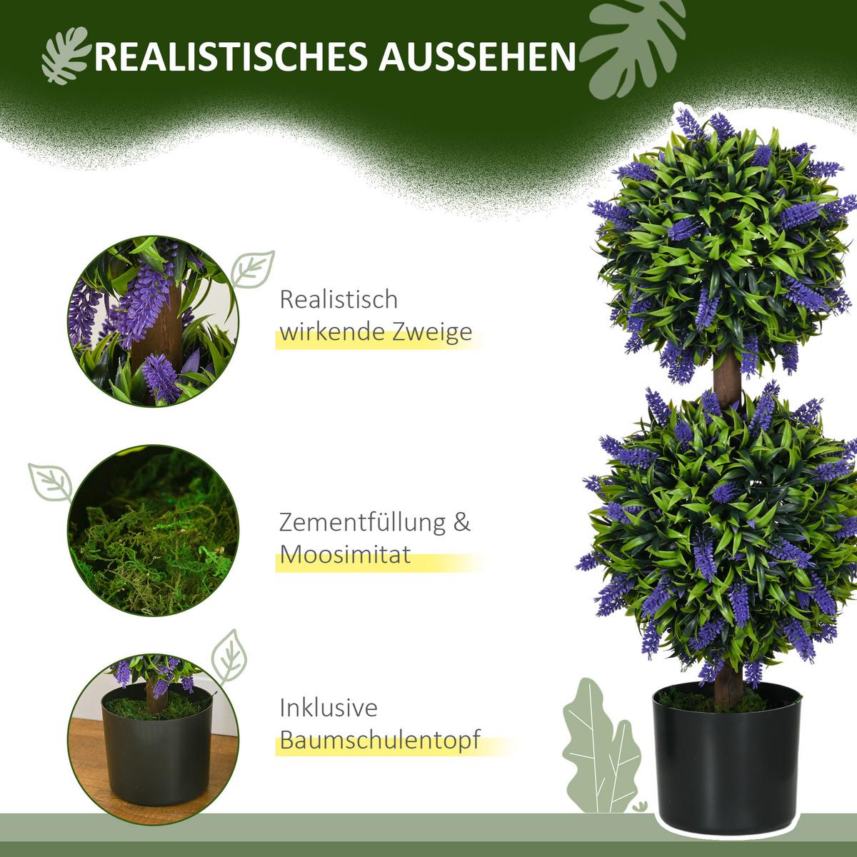 KÜNSTLICHE Pflanzen 2er-Set, 70 cm UV-beständige Kunstpflanze im Blumentopf - Grün, Kunststoff (70cm) - HOMCOM