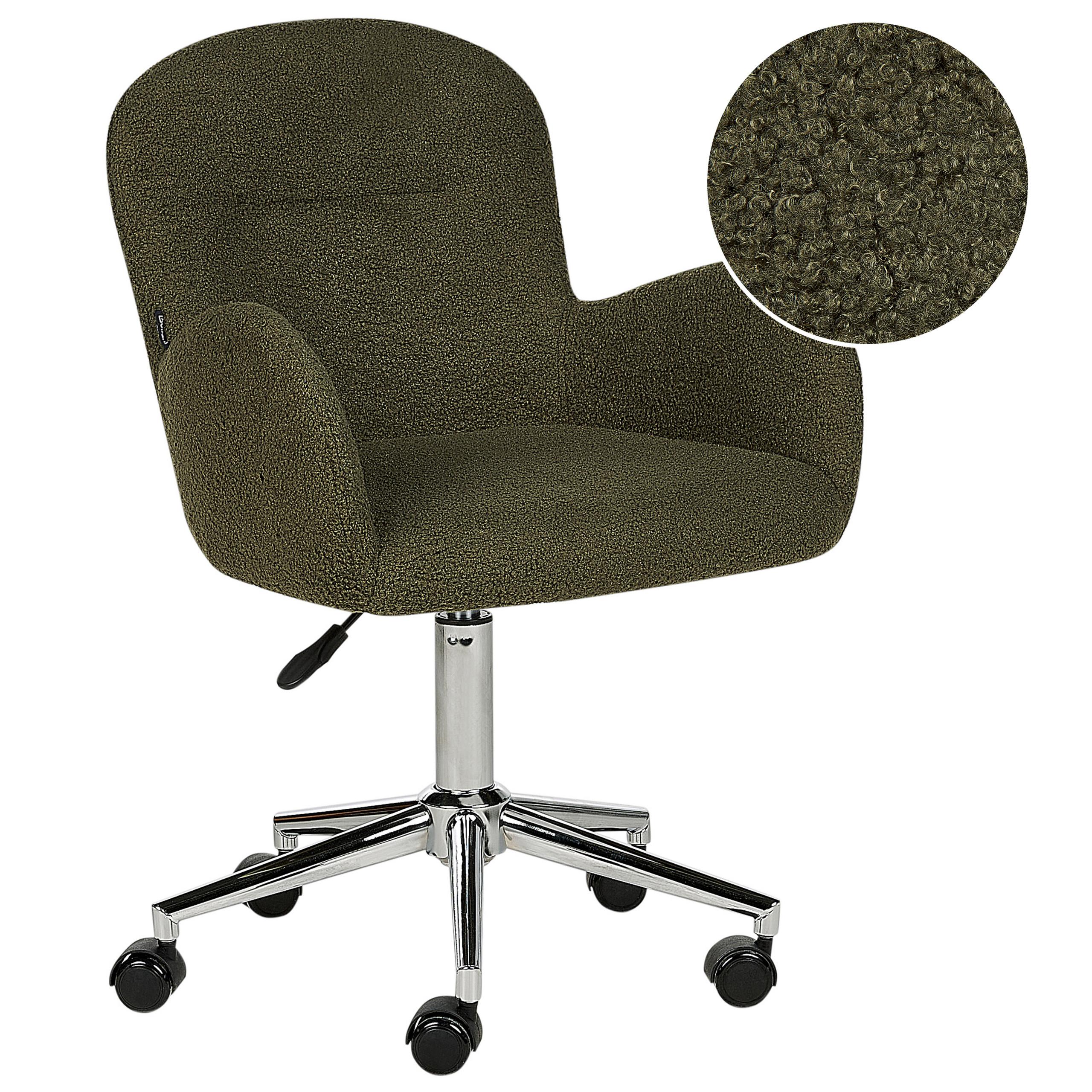 BÜROSTUHL Bouclé Dunkelgrün Priddy - Silberfarben/Grün, Textil (60/79/60cm) - Beliani