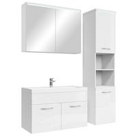 BADMÖBEL-SET Paso LED 4 Teile Weiß Hochglanz - 80 x 35 x 55 cm - Weiß, Holz (80/55/40cm) - Badplaats