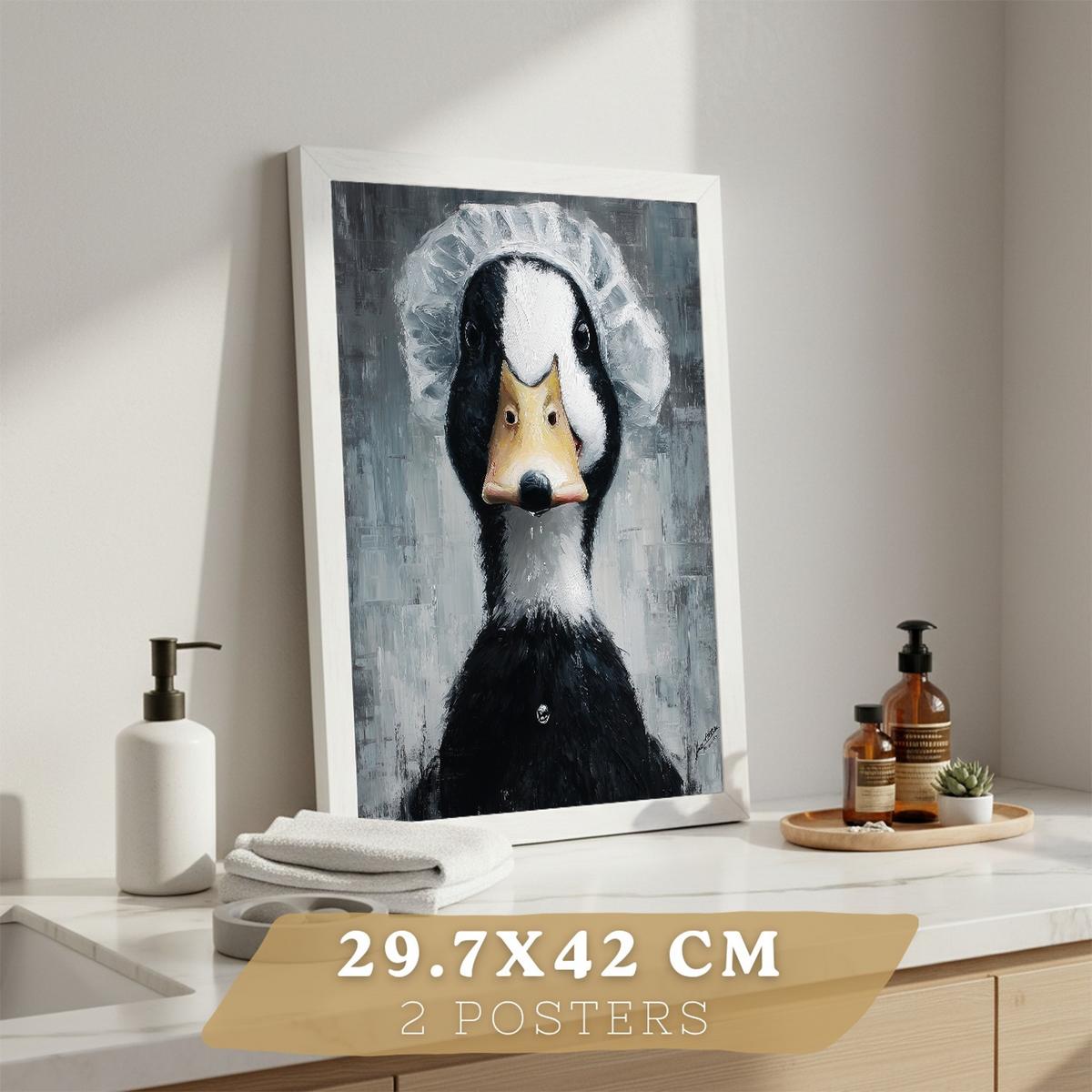 POSTER 2er-Set dekorative Badezimmer-Kunstdrucke, lustige für Wand, Waschbecken, Toilette und mit Tieren in der Badewanner, Stil Weißer Rahmen A3 - Weiß, Papier (42/29.7/3cm) - Nacnic