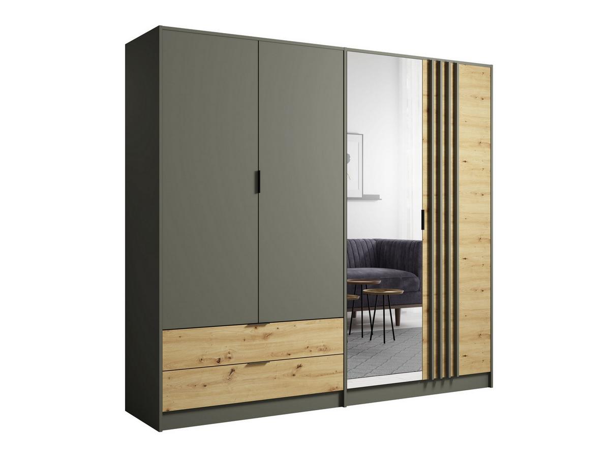 DREHTÜRENSCHRANK MERIDIAN 220,2/202,5/55,2cm 4-türig mit Spiegel Grau - Eichefarben/Grau, Holzwerkstoff (220.2/202.5/55.2cm) - MASSENO