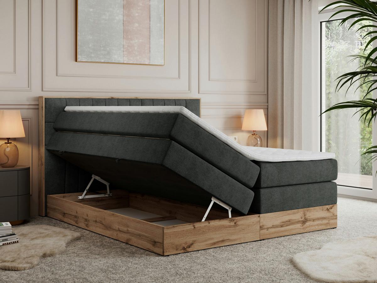 BOXSPRINGBETT AMORE KING 160/200 Dunkelgrau Struktur - H3 - Dunkelgrau, Holz/Textil (160/200cm) - MKS