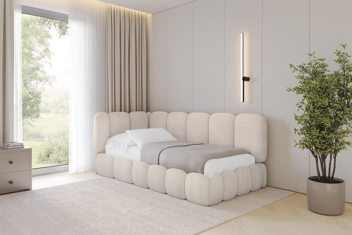 EINZELLBETT Jugendbett mit Bettkasten, Rechts - AVRY 80x200 Beige - Sandfarben, Holzwerkstoff/Textil (80/200cm) - ALTDECOR
