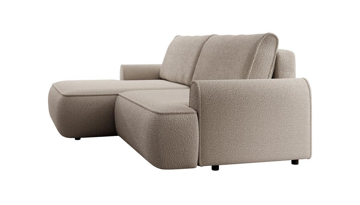ECKSOFA MARE Beige Boucle-Stoff mit Schlaffunktion - Beige, Holz (250/146cm) - MASSENO