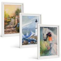 BILDER SET 3er Set - 40x60 cm Weißer Rahmen - Landschaft Leuchtturm Pferd Mädchen - Weiß, Kunststoff (40/60cm) - TULUP
