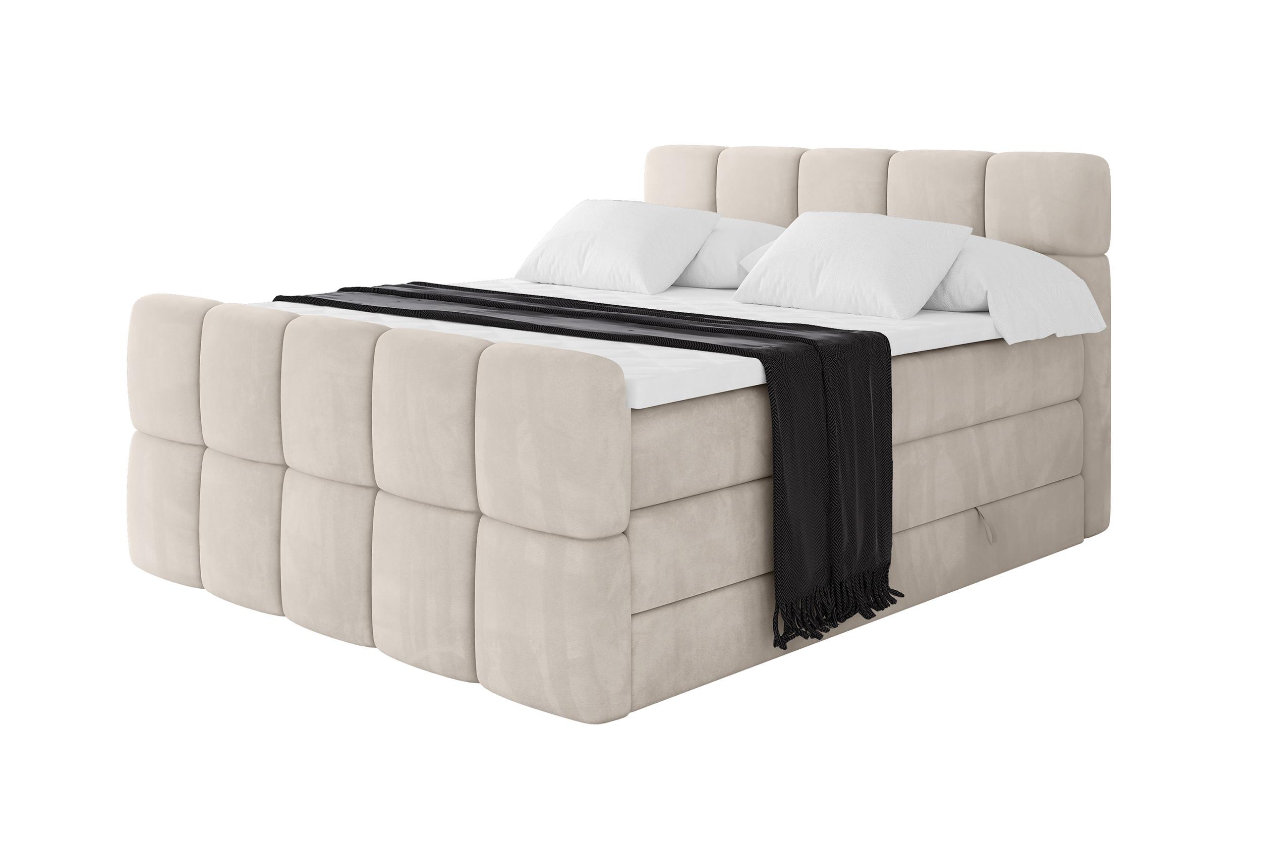 BOXBETT mit Matratze H3/H4 - FAMA-Z KING - 140x200 cm Beige Casablanca - Beige, Holzwerkstoff (140/200cm) - ALTDECOR