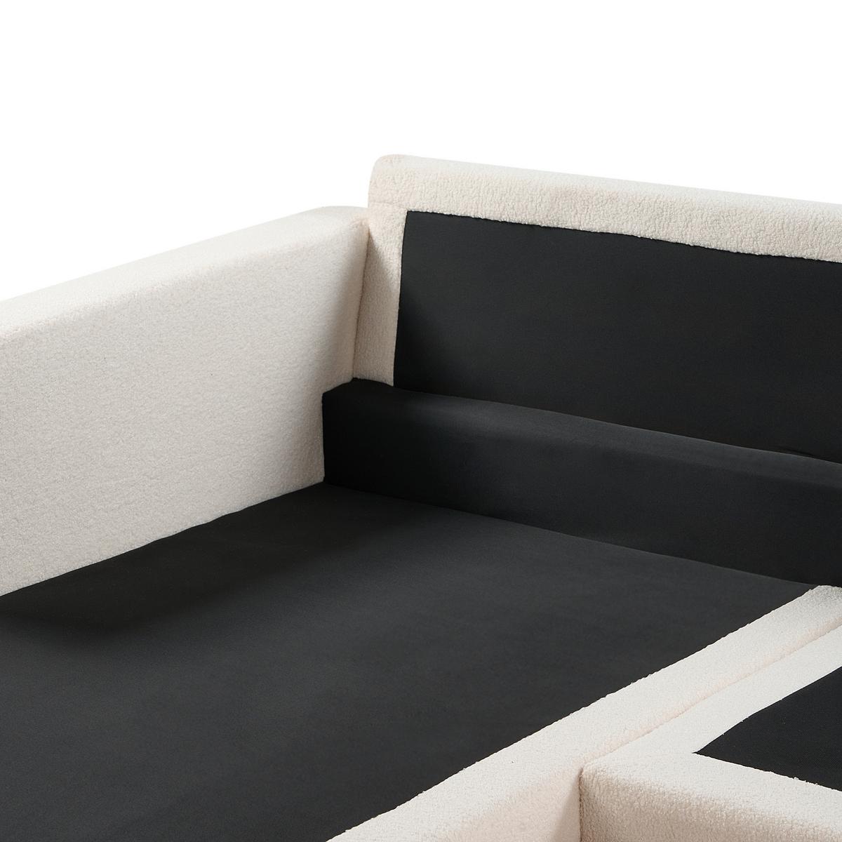 ECKSOFA 4-Sitzer Bouclé Weiß rechtsseitig Siggard - Weiß/Braun, Textil (296/163cm) - Beliani