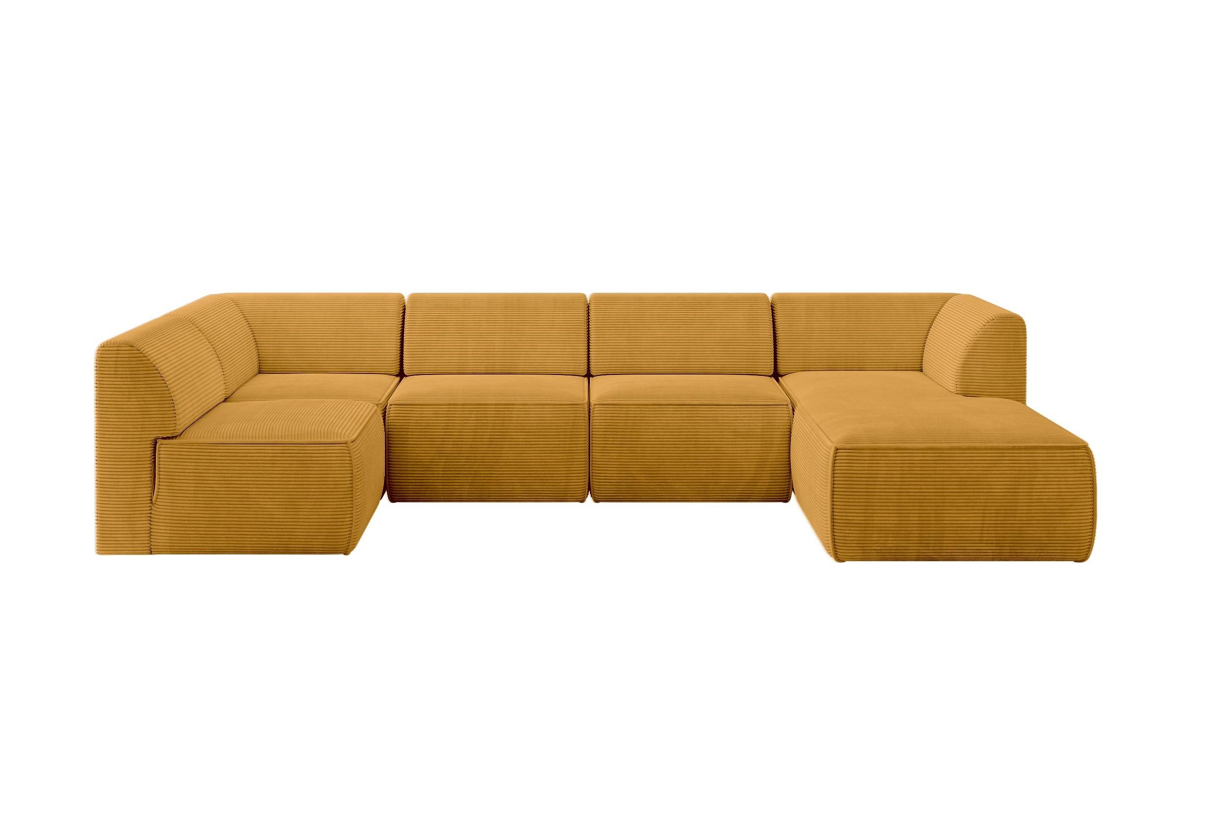 WOHNLANDSCHAFT Ottomane Rechts MOVO-L 345x180x78 cm Senffarbe Cord - Honig, Holzwerkstoff/Kunststoff (180/78/345cm) - ALTDECOR