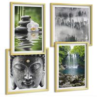 BILDER SET 4er Set - 50x50 cm & 40x60 cm Goldrahmen - Harmonie der Natur, Steine, Wasser, Buddha - Goldfarben, Kunststoff (50/50cm) - TULUP