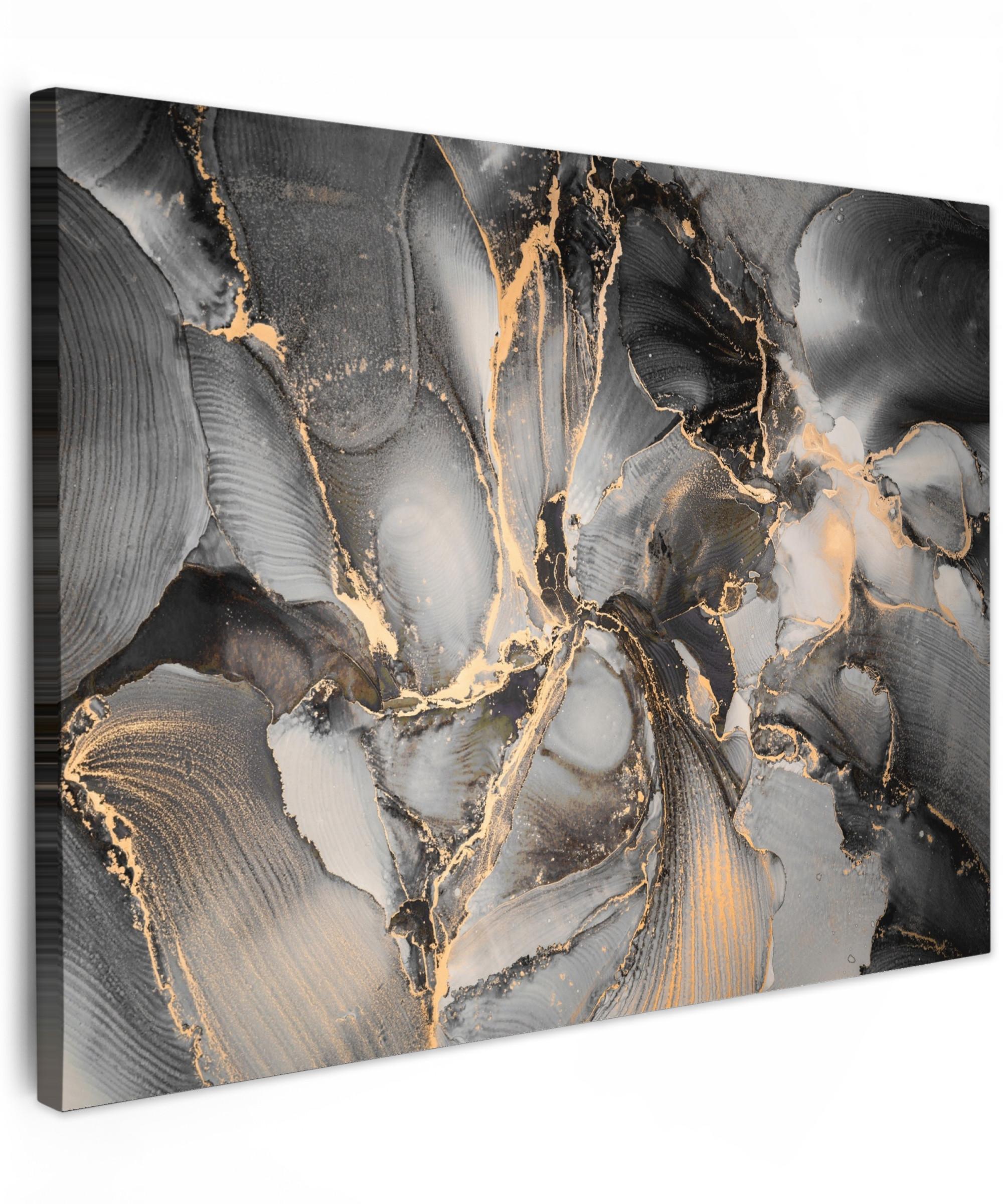 LEINWANDBILD Grau - Luxus - Gold - Marmor Wandbilder 80x60 cm - Dunkelgrau, Textil (80/60cm) - MuchoWow