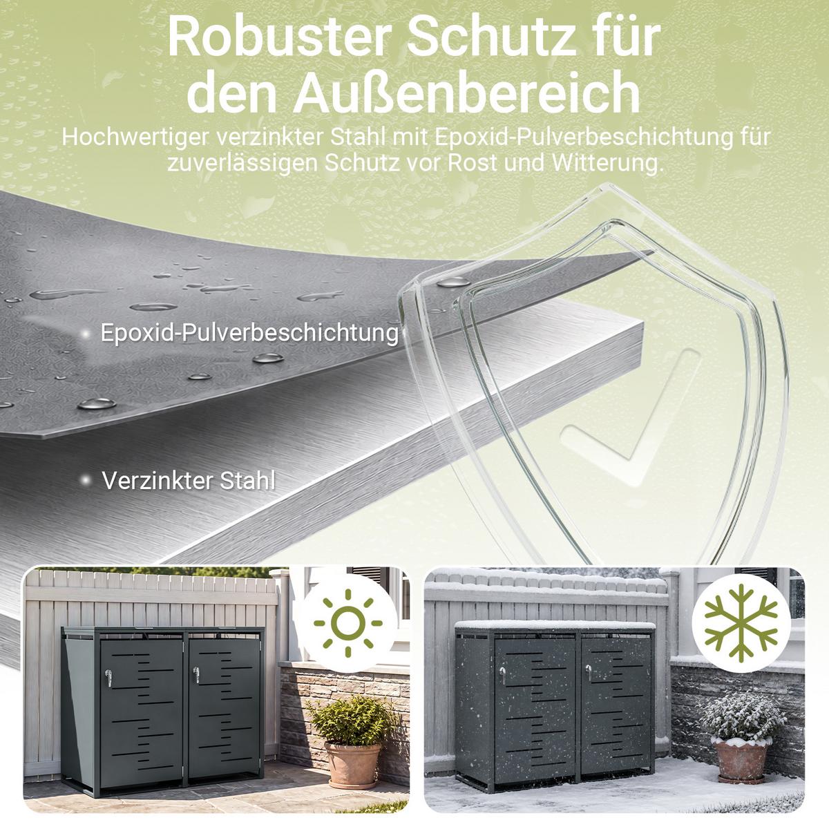 MÜLLTONNENBOX 2er 480L Metall Mülltrennung 134,2x116,2x80,2 cm - Dunkelgrau, Metall (134/116/80cm) - SoBuy