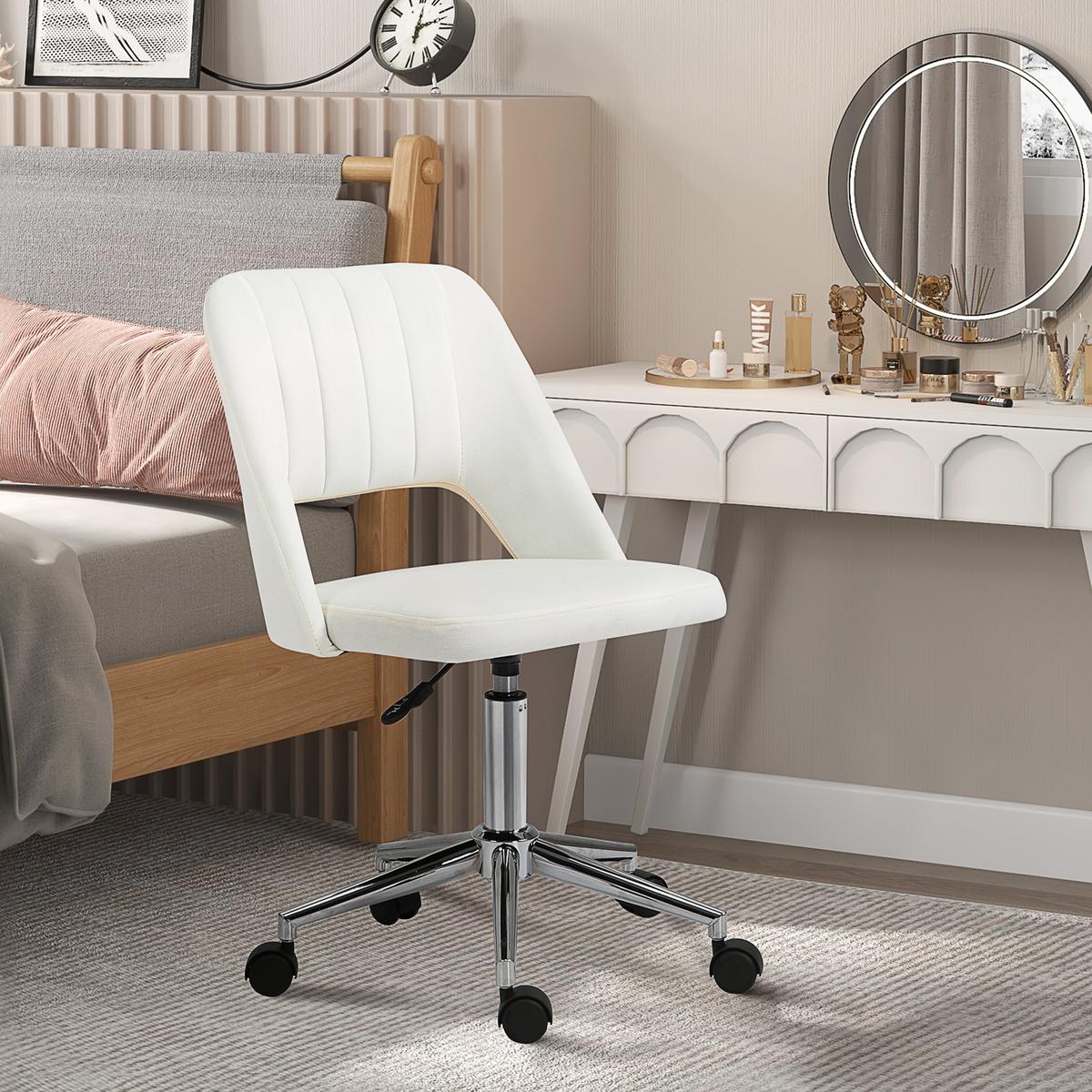 BÜROSTUHL Drehstuhl Jakobsmuschel-Form verstellbar Samtartiges Polyester - Chromfarben/Creme, Textil/Metall (60/91/49cm) - Vinsetto