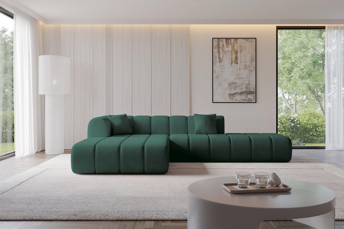 ECKSOFA Ottomane Links BILA-L 289x176x71 Grün Samt - Jadegrün/Schwarz, Holzwerkstoff/Kunststoff (176/289cm) - ALTDECOR