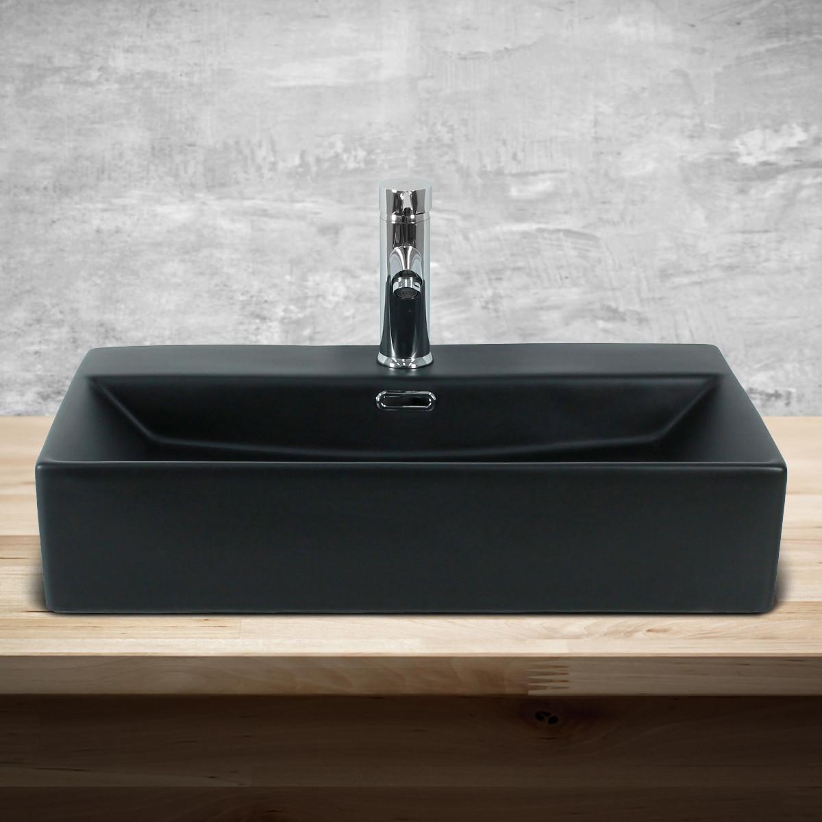 WASCHBECKEN - Schwarz, Keramik (36.5/13/60.5cm) - ML-DESIGN