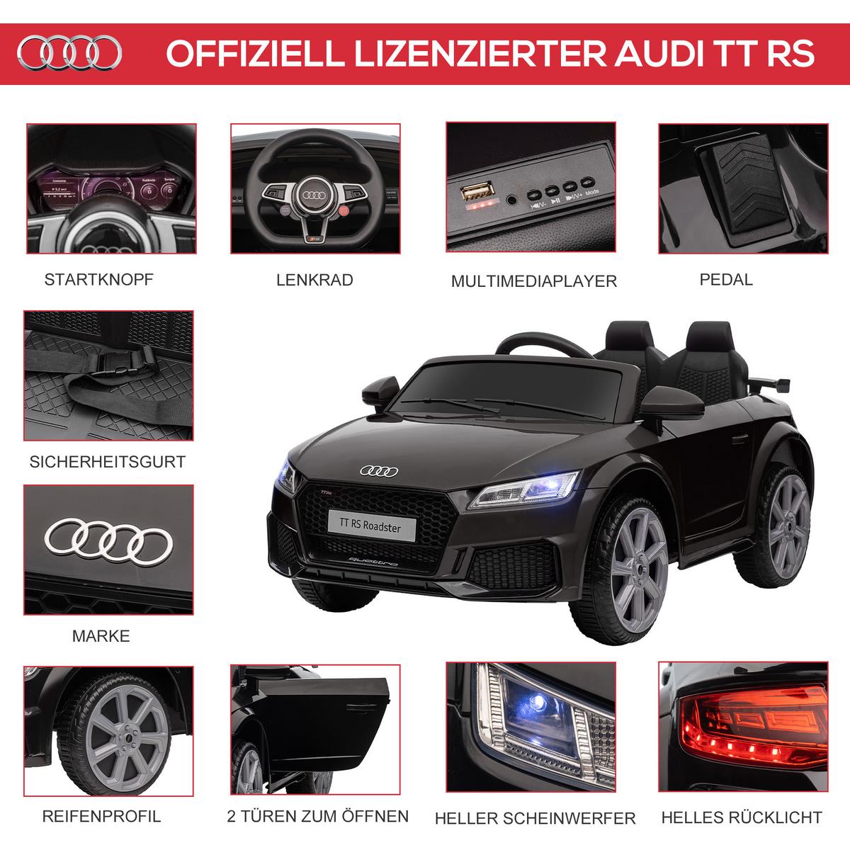KINDER Elektroauto 12V Kinderauto mit 2,4G Fernbedienung, Musik, Schwarz - Schwarz, Metall (102/60/44cm) - HOMCOM
