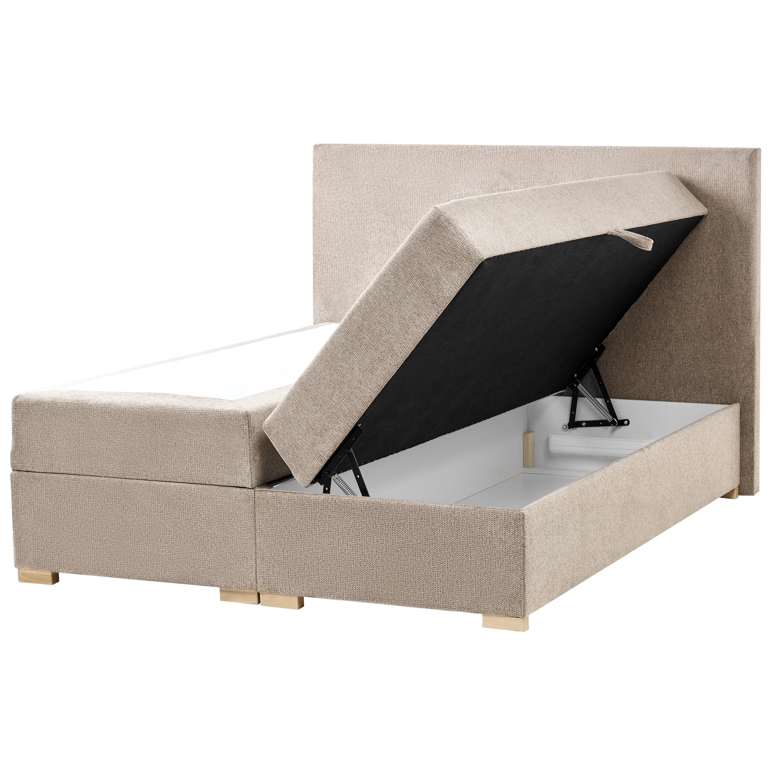 BOXSPRINGBETT mit Stauraum 140/200 cm Stoff Taupe Major - Taupe, Textil (140/200cm) - Beliani