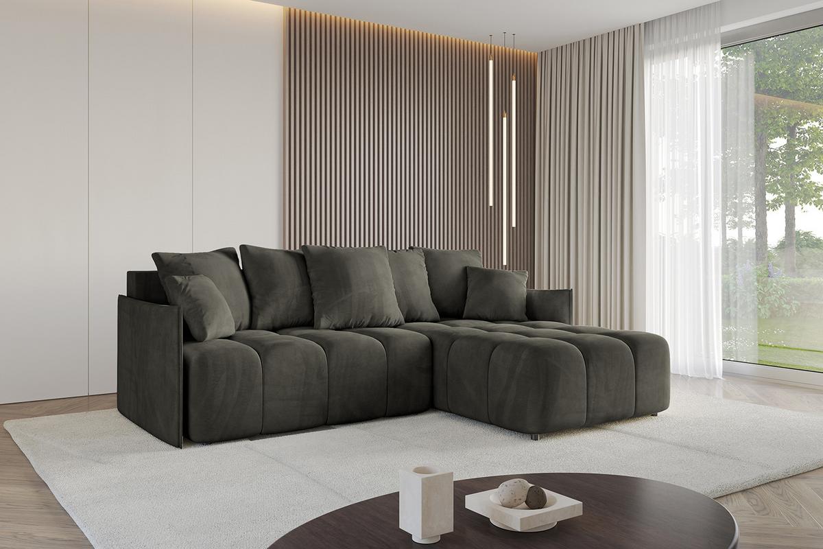 ECKSOFA Ottomane rechts LONLI-L 251x189x68 Schwarz Velours - Schwarz, Holzwerkstoff/Kunststoff (189/251cm) - ALTDECOR