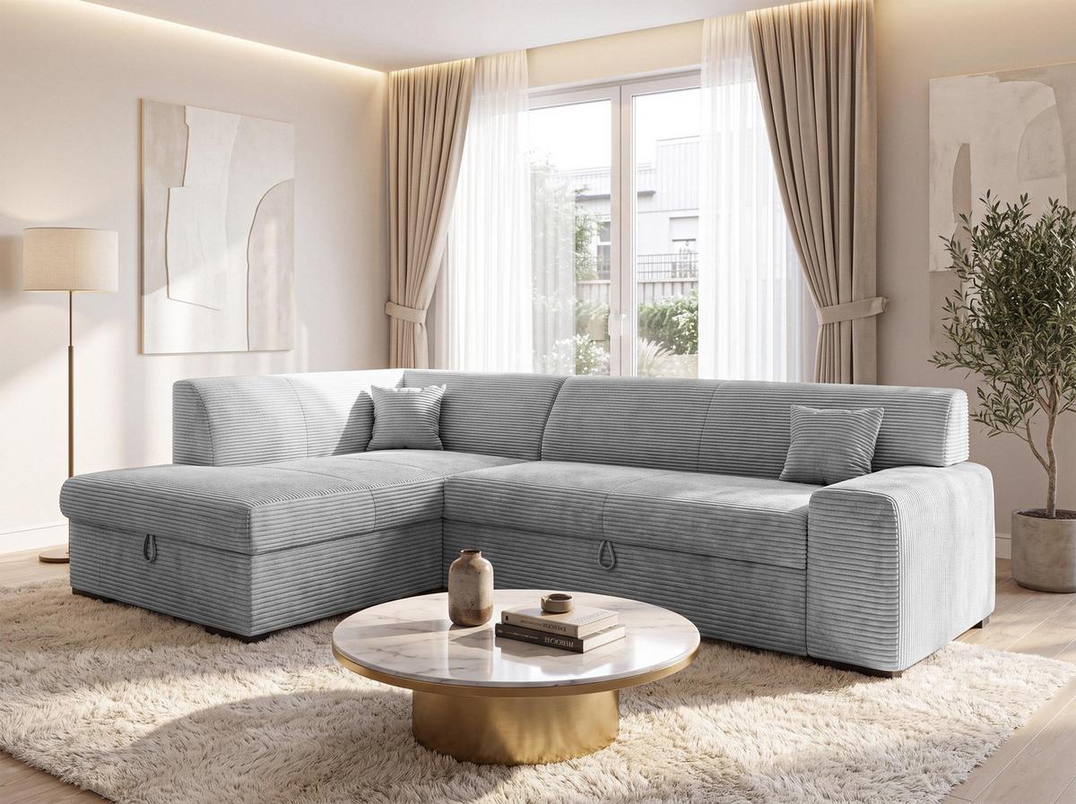 ECKSOFA L Form Minosa Hellgrau 260/175/71 cm Links mit Schlaffunktion - Hellgrau/Schwarz, Kunststoff/Textil (260/175cm) - AX Living