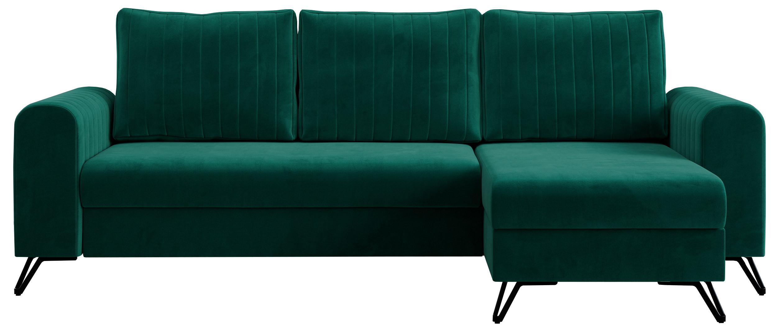 ECKSOFA Axel Velvet Dunkelgrün - Dunkelgrün/Schwarz, Textil/Metall (242/140cm) - MKS