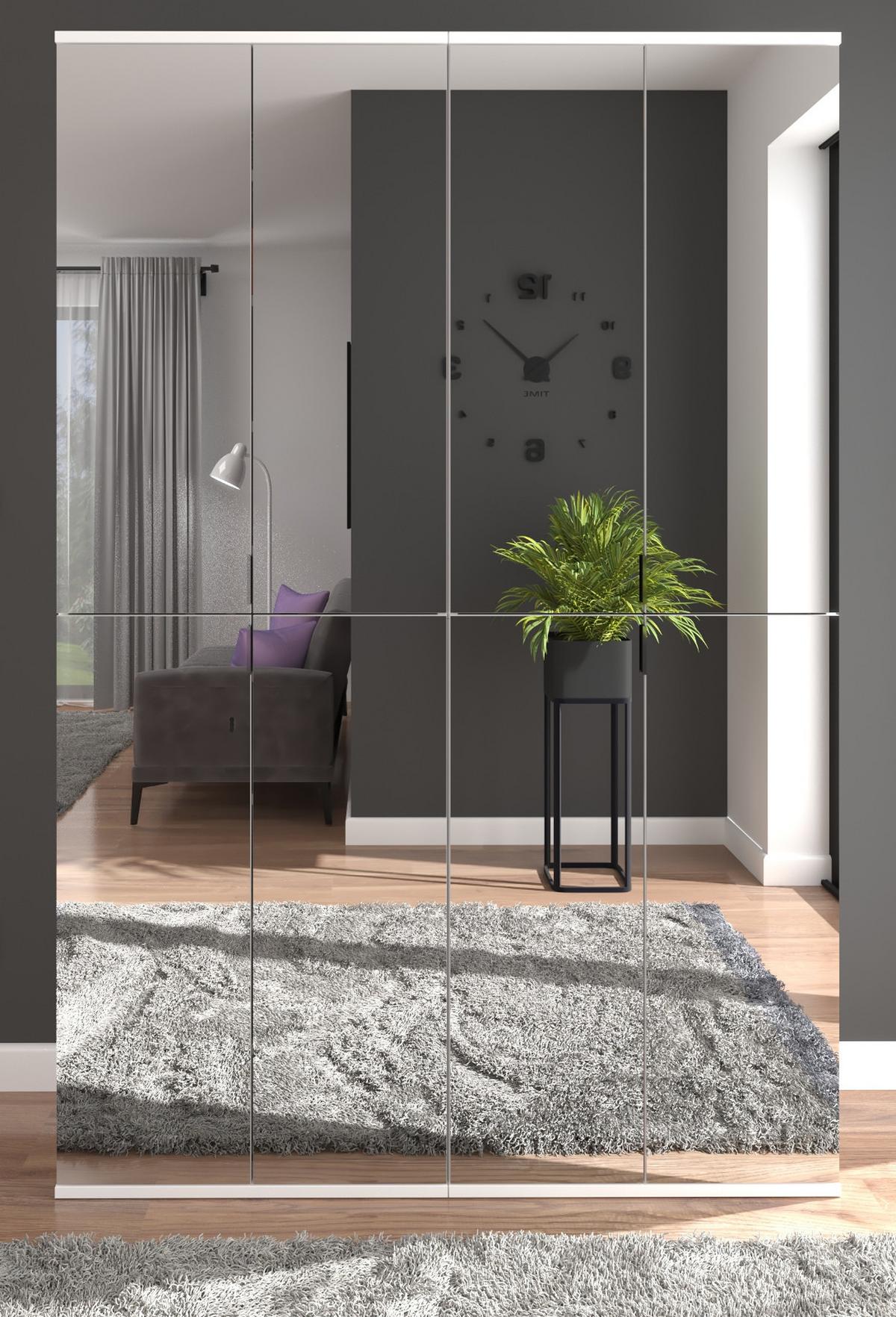 SCHUHSCHRANK weiß 122 x 193 cm, Garderobe 8 Türen mit Spiegel, Garderobenmöbel - Weiß Hochglanz/Silberfarben, Holzwerkstoff/Kunststoff (122/193/34cm) - Inn.Furn