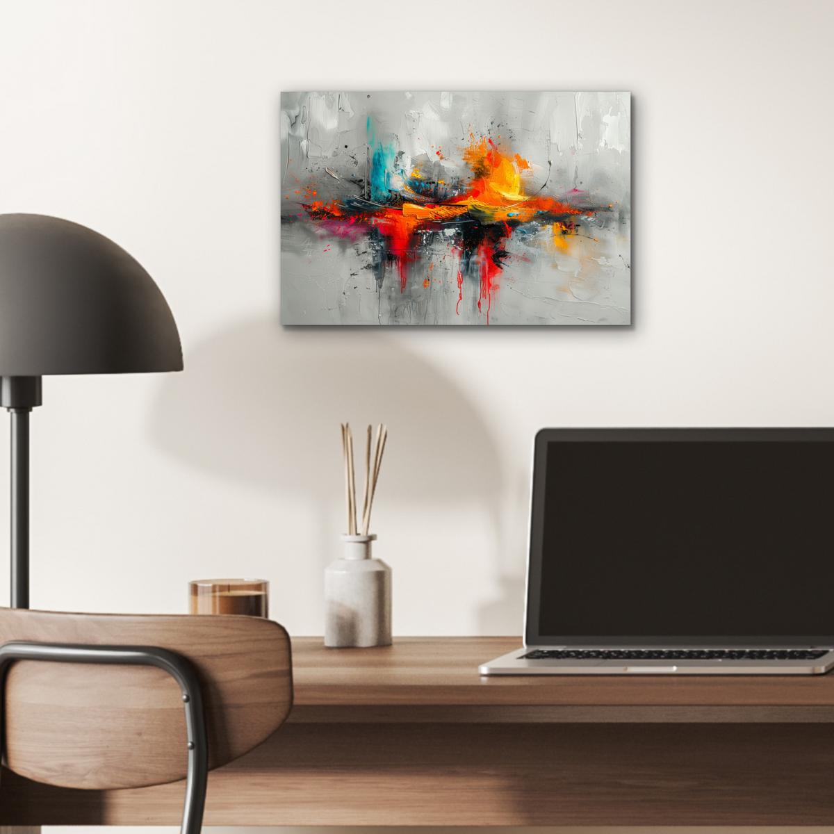 METALLBILD Moderne Kunst - Orange - Grau - Abstrakt 30x20 cm - Hellgrau, Metall (30/20cm) - MuchoWow