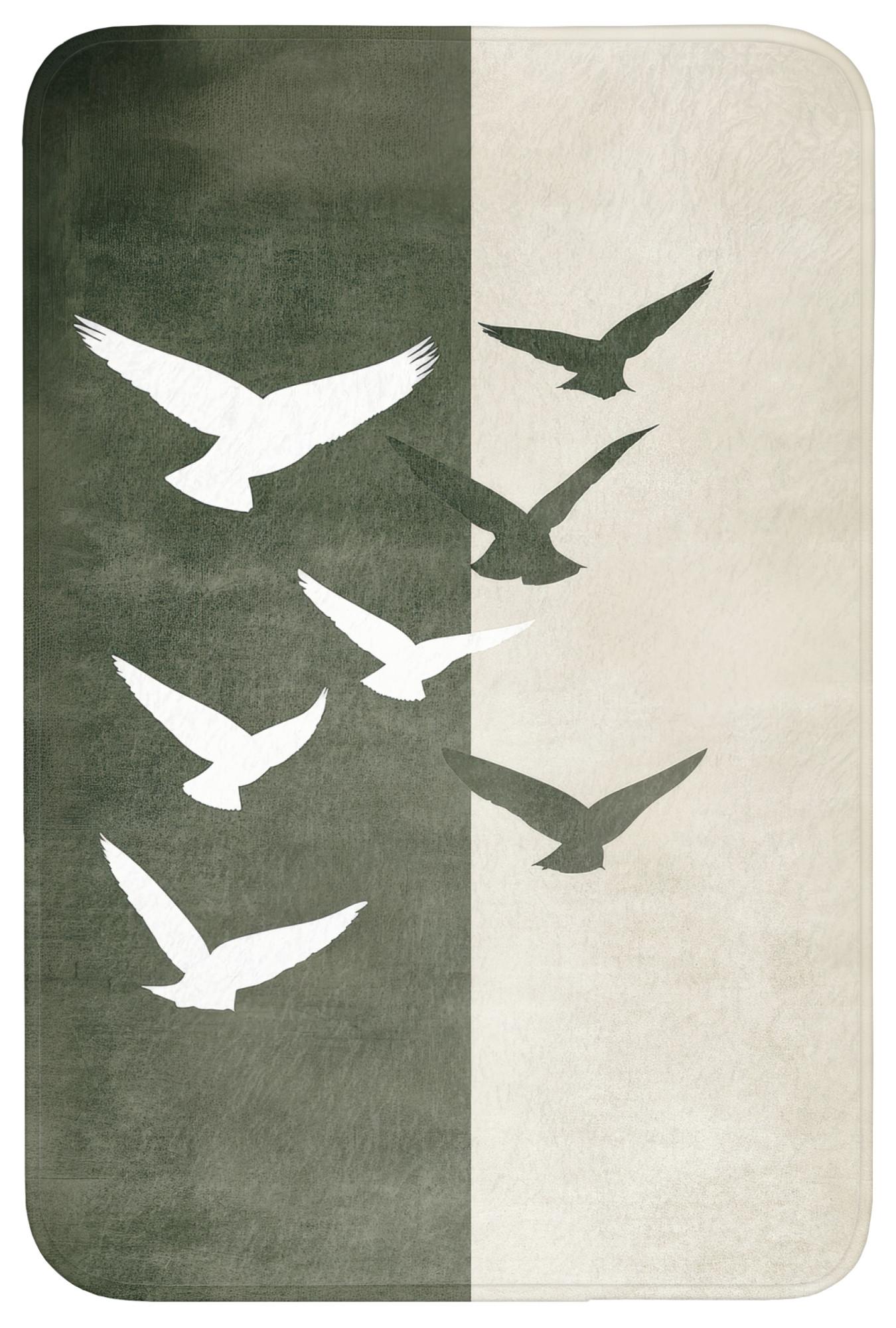 BADEMATTE Japandi - Vogel - Grün Rutschfest 60x90 cm - Olivgrün, Textil (60/90cm) - OnlyWow