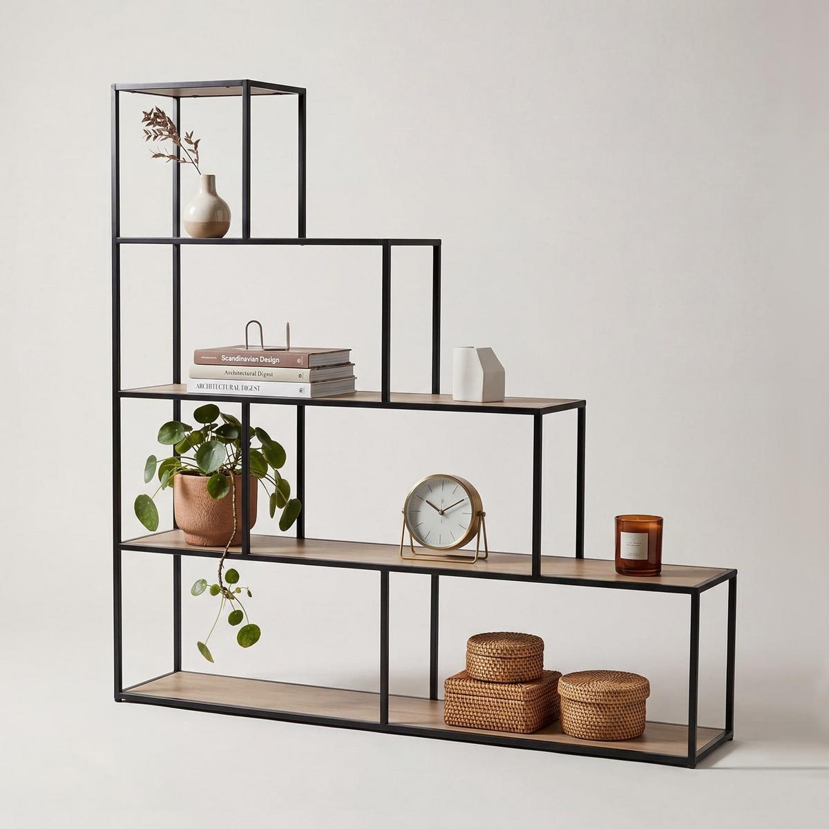 BÜCHERREGAL im Treppen-Design - L160 x H157 cm - Colorado - Schwarz, Holzwerkstoff (30/157/11cm) - Calicosy