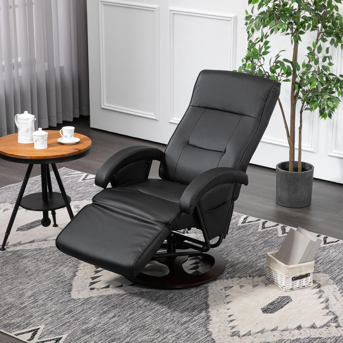 RELAXSESSEL Drehbarer Fernsehsessel mit Liegefunktion, Verstellbarer Rückenlehne - Schwarz, Kunststoff (66/107/86cm) - HOMCOM
