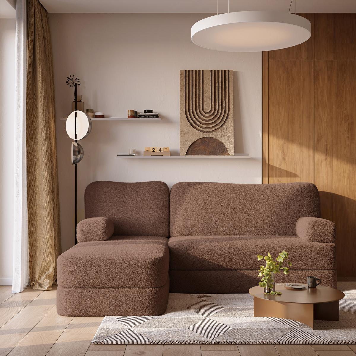 ECKSOFA SABI modulares Boneless Sofa mit Schlaffunktion Braun Boucle-Stoff - Braun, Textil (200/120cm) - MASSENO
